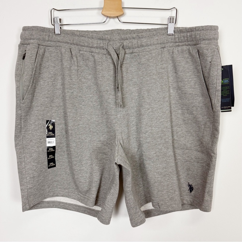 US Polo Assn Fleece Jogger Shorts Mens 2XL Heather Grey Gray Sweatshorts NWT